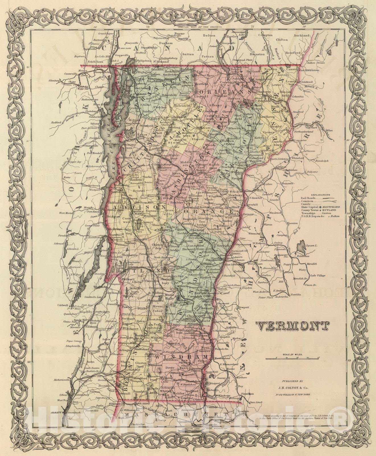 Historic Wall Map : National Atlas - 1857 Vermont. - Vintage Wall Art