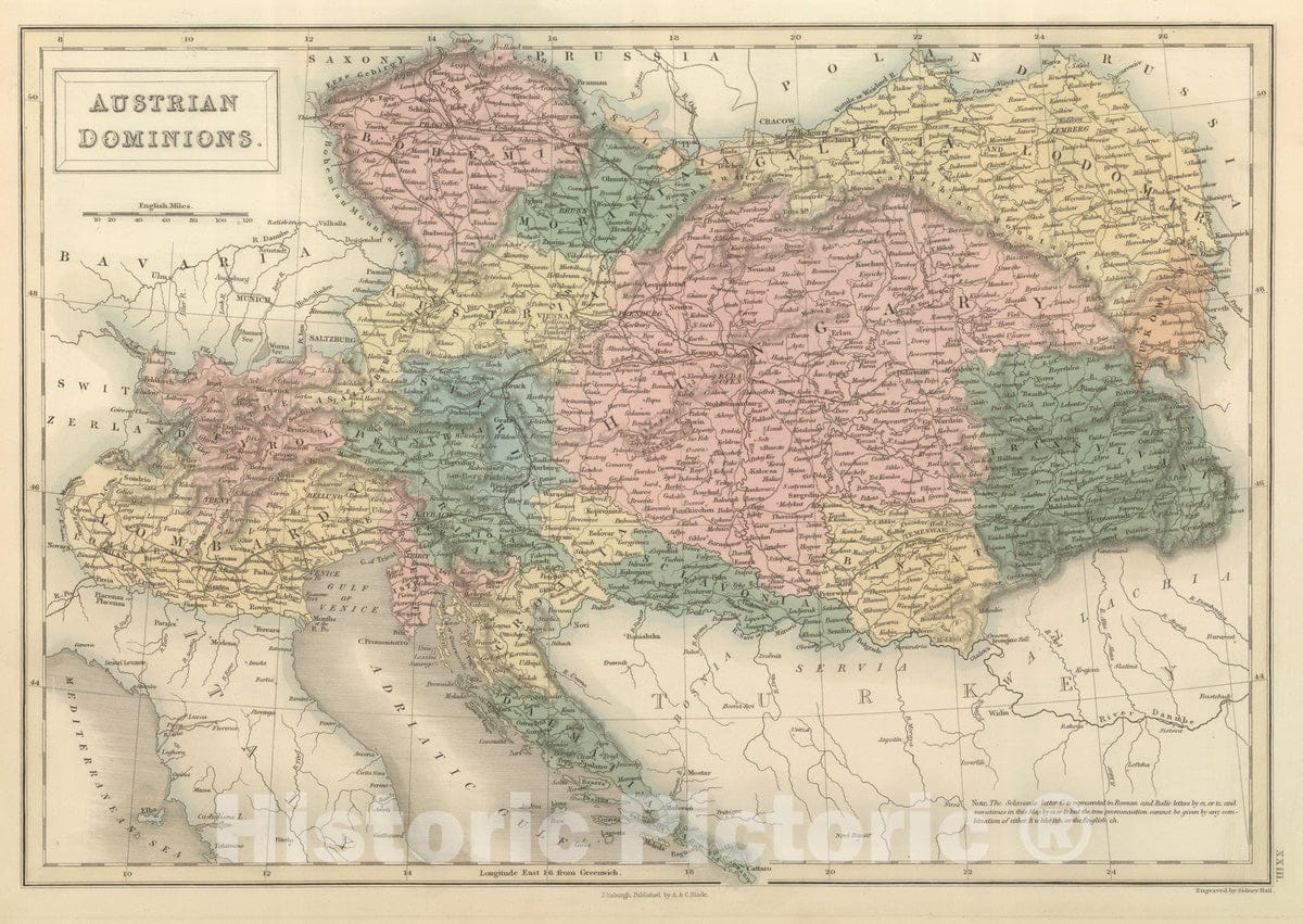 Historic Map : 1854 Austrian Dominions : Vintage Wall Art
