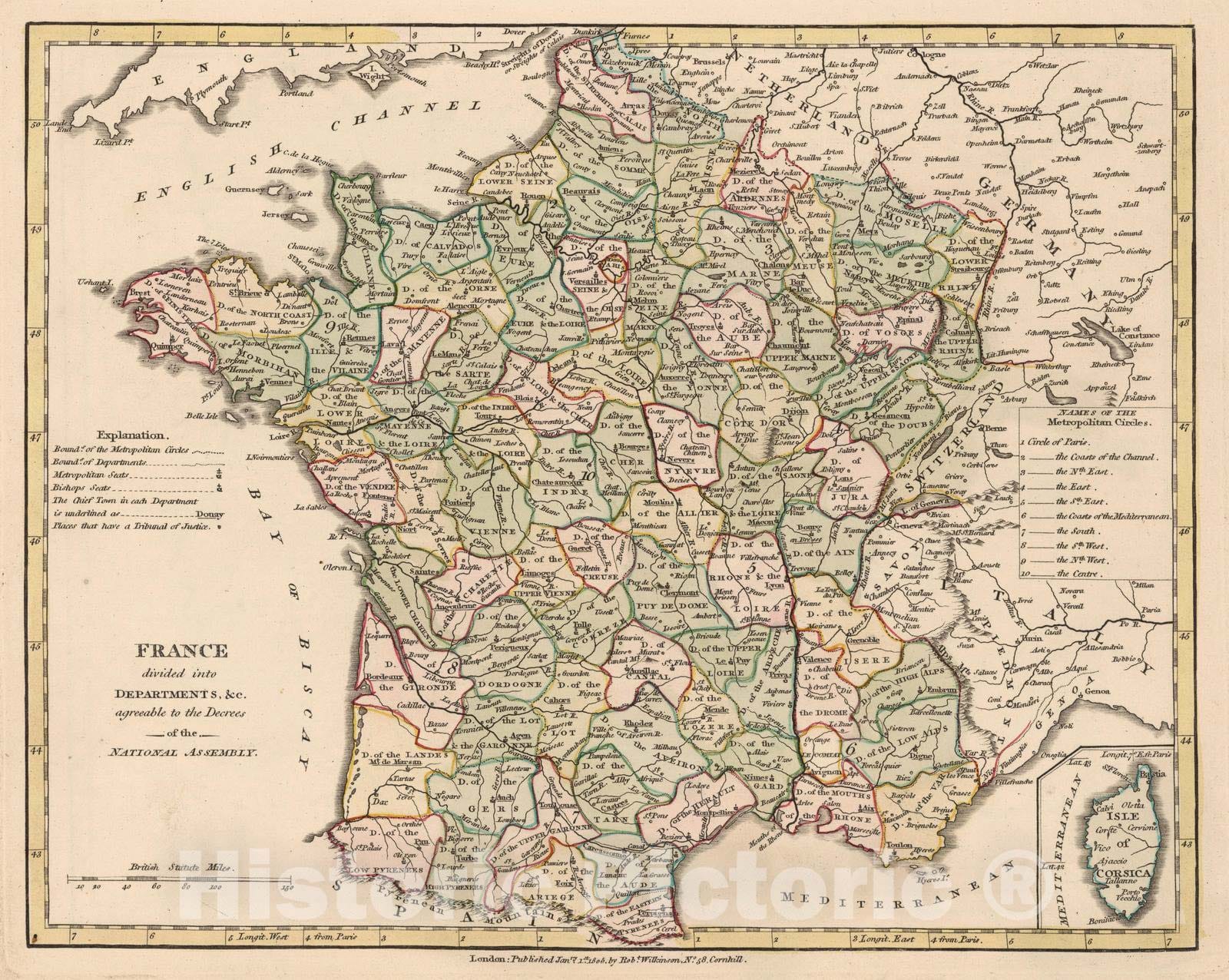 Historic Map : 1805 France Divided into Departments. - Vintage Wall Art