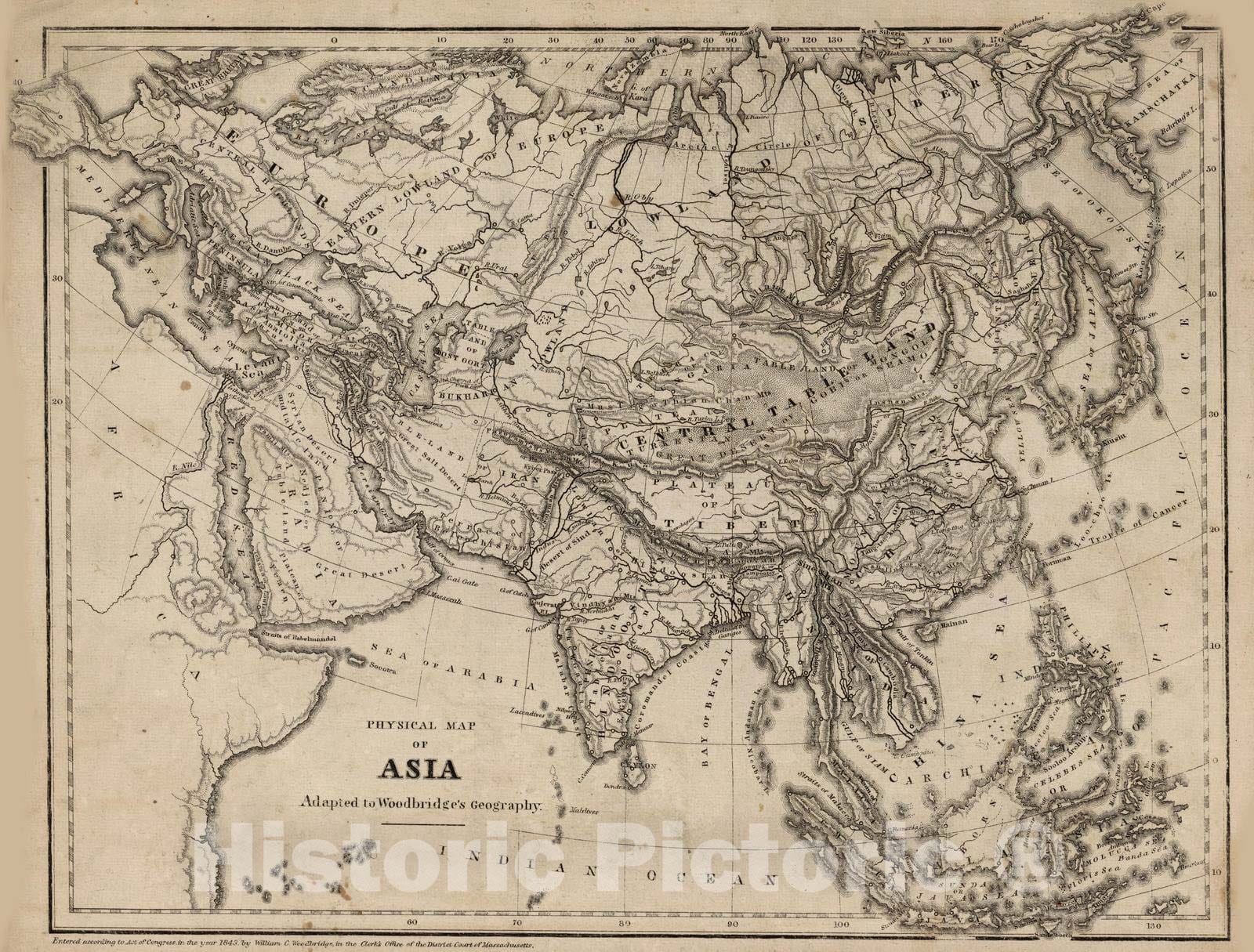 Historic Map : School Atlas - 1845 Physical Map Of Asia - Vintage Wall Art