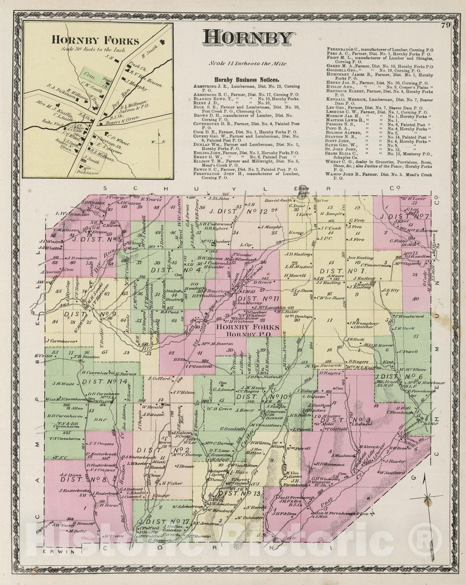 Historic Map : 1873 Hornby. - Vintage Wall Art