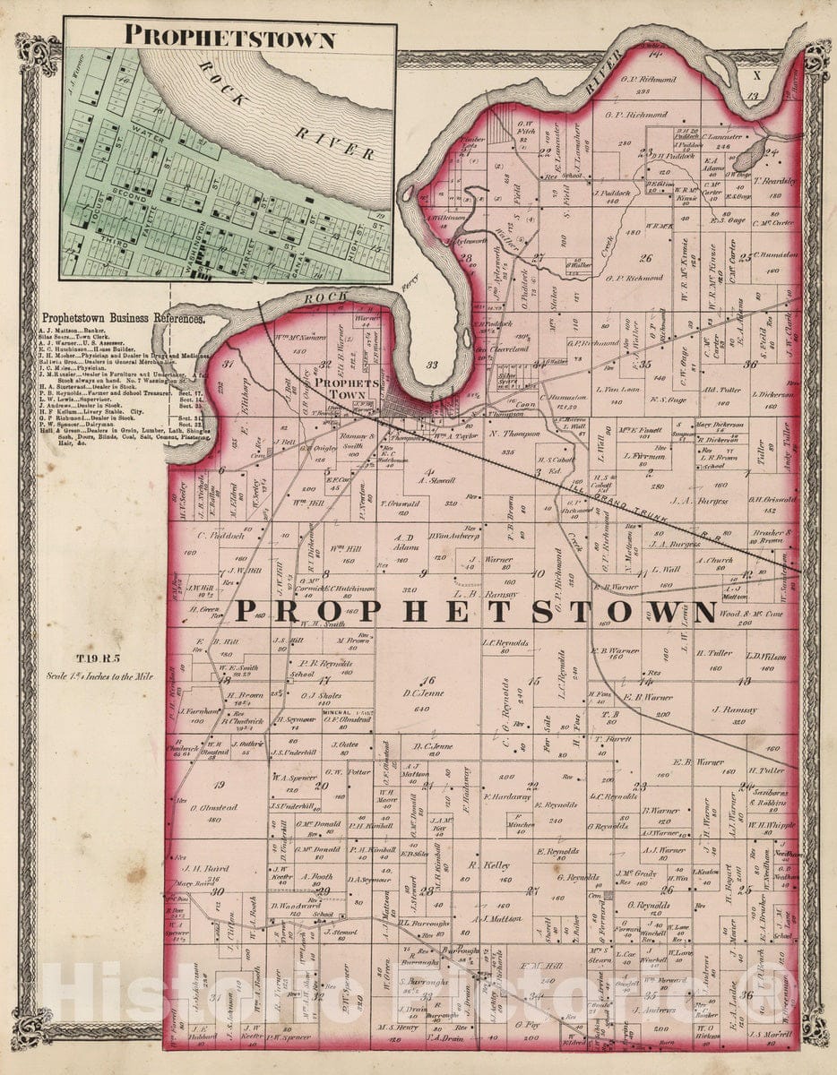 Historic Map : National Atlas - 1872 Prophetstown Township, Whiteside County, Illinois. Prophetstown. - Vintage Wall Art