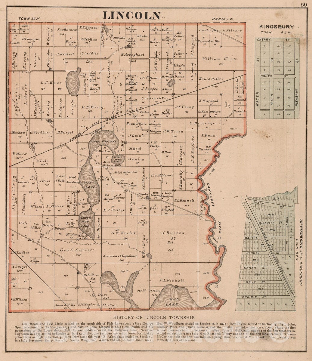 Historic Map : 1874 Lincoln Township, Laporte County, Indiana. - Vintage Wall Art