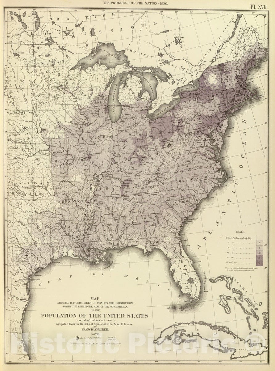 Historic Map : Statistical Atlas - 1874 US Population 1850. - Vintage Wall Art