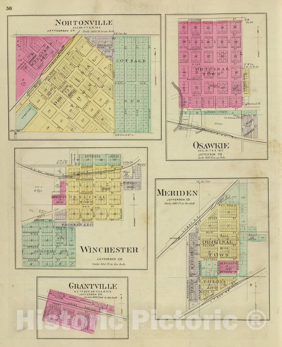 Historic Map : 1887 Nortonville, Osawkie, Winchester, Meriden, Grantville. - Vintage Wall Art