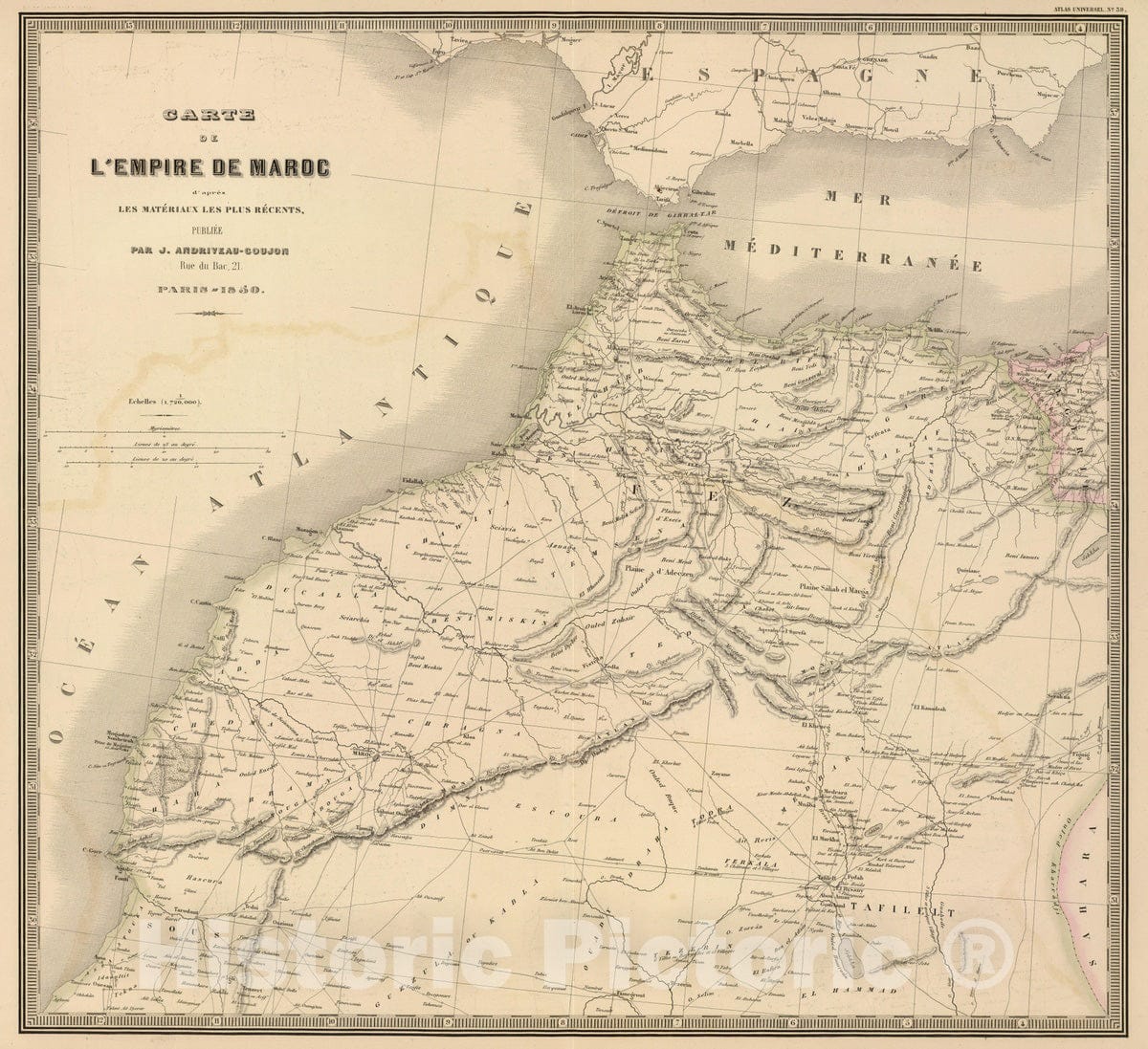 Historic Map : Morocco, 1850 Maroc. , Vintage Wall Art