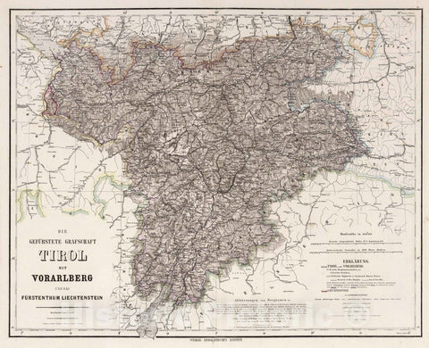 Historic Map : Liechtenstein, 1879 Tirol, Austria. , Vintage Wall Art