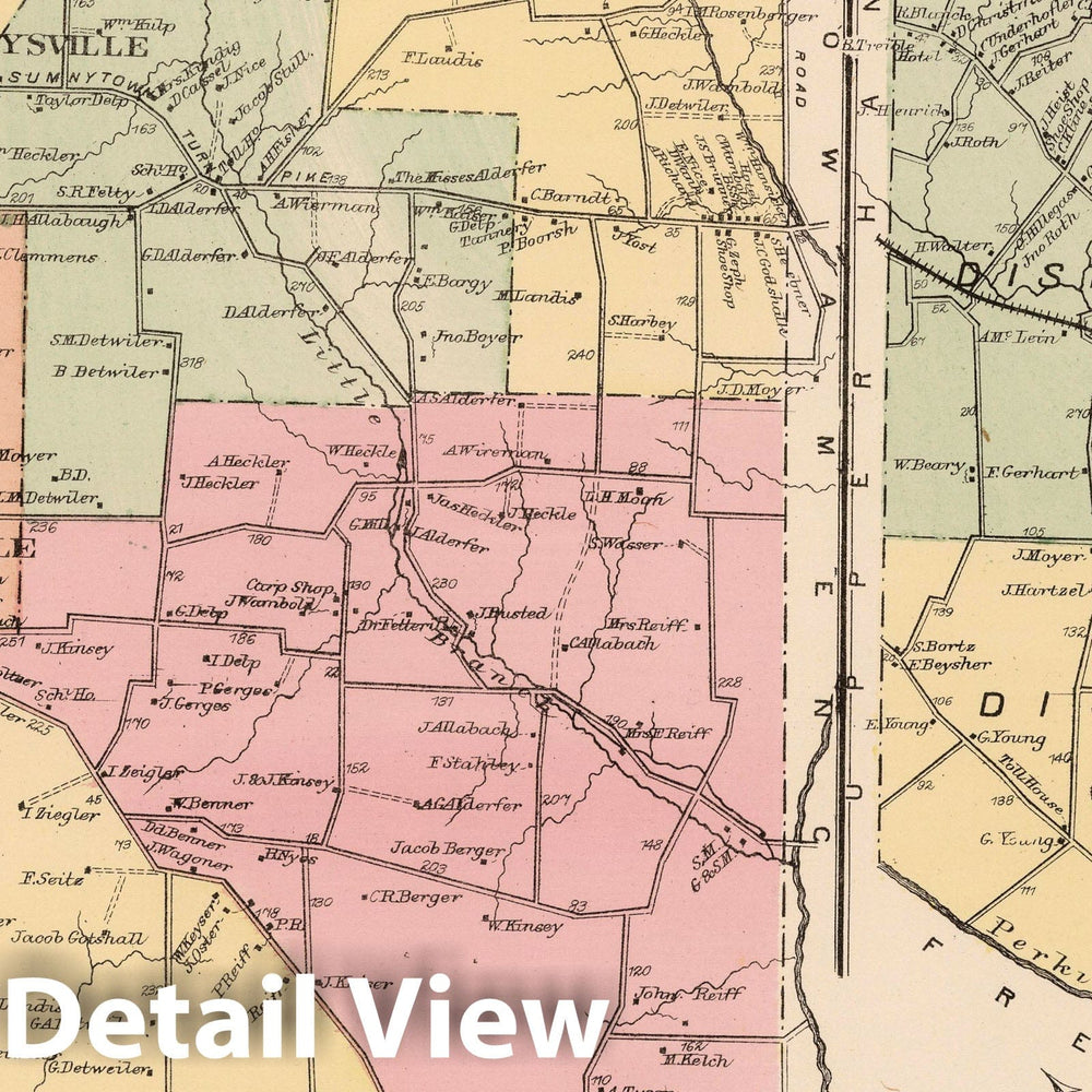 Historic Map : 1871 Lower Salford and Marlborough, Montogomery County, Pennsylvania. Harleysville. - Vintage Wall Art