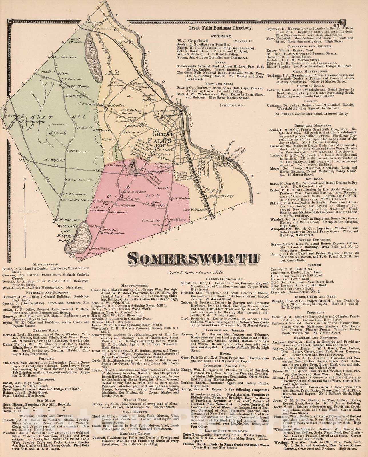 Historic Map : 1871 Somersworth, Strafford County, New Hampshire. - Vintage Wall Art
