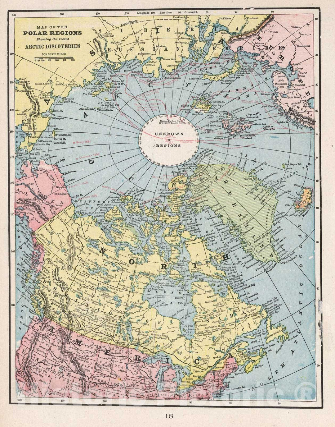 Historic Map : 1901 Map of the polar Regions : Showing the recent discoveries - Vintage Wall Art