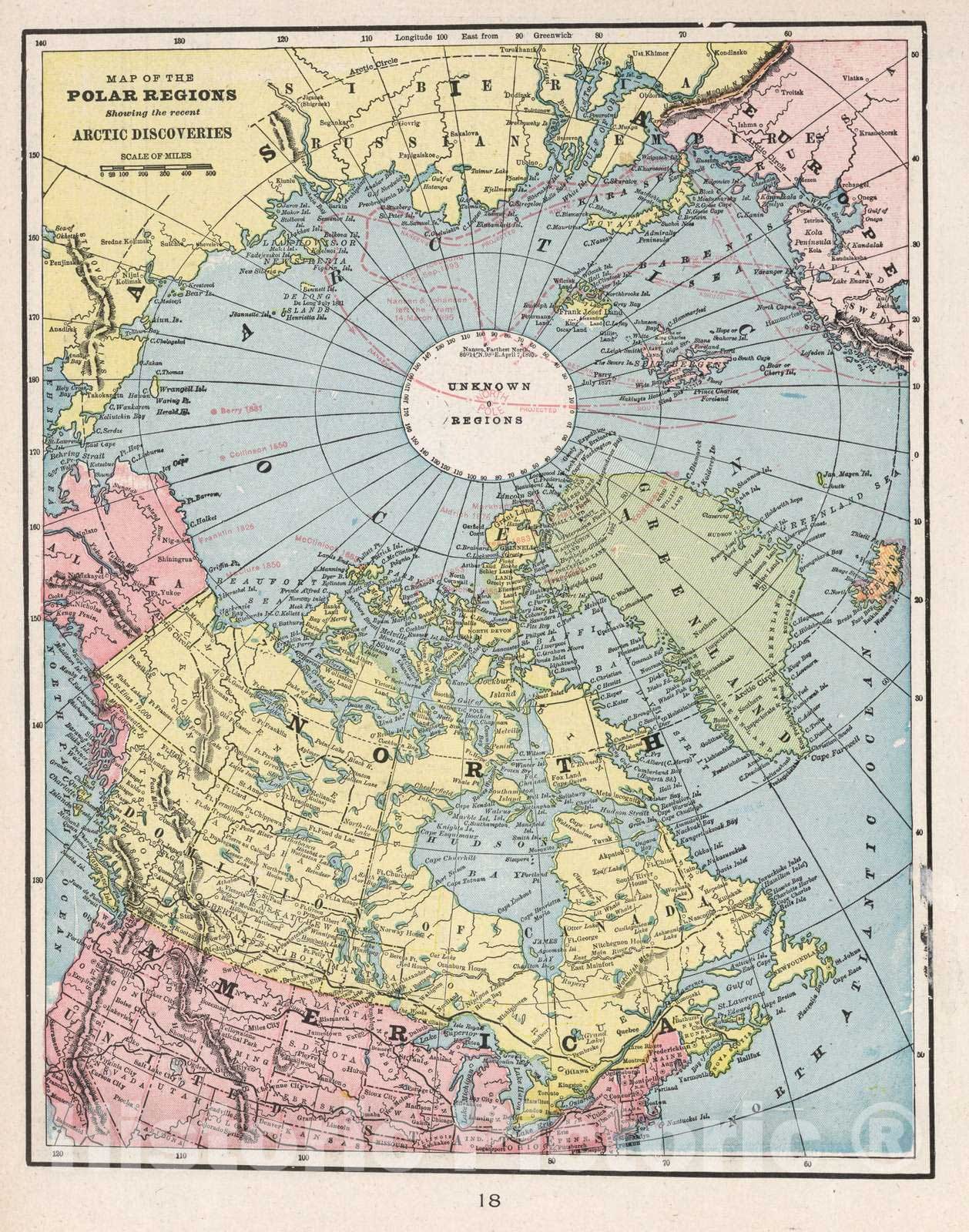 Historic Map : 1901 Map of the polar Regions : Showing the recent discoveries - Vintage Wall Art