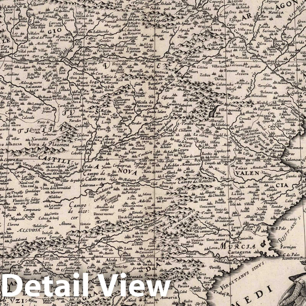 Historic Map : Spain, Iberian Peninsula 1630 Nova Regnia Hispaniae Descriptio. , Vintage Wall Art