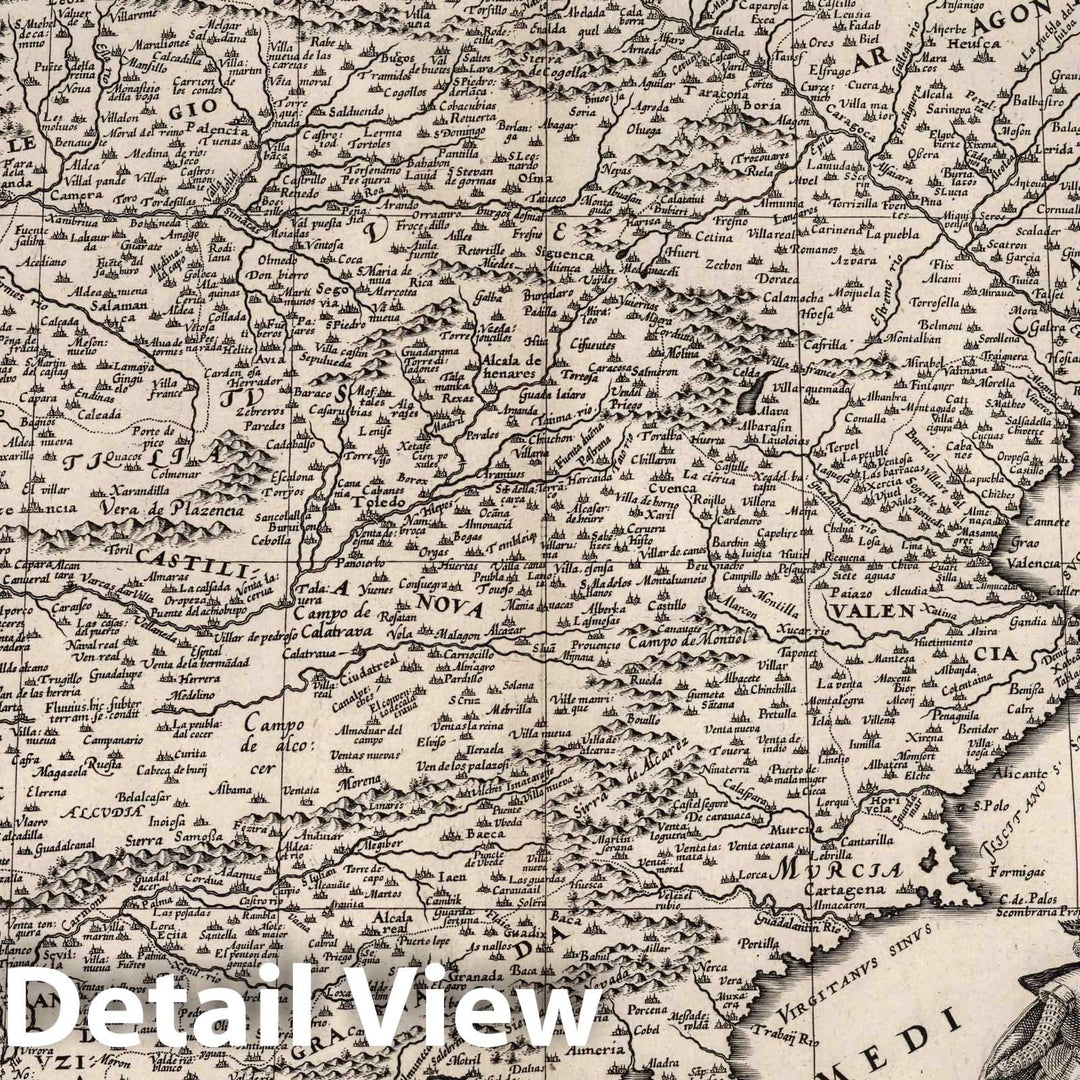 Historic Map : Spain, Iberian Peninsula 1630 Nova Regnia Hispaniae Descriptio. , Vintage Wall Art