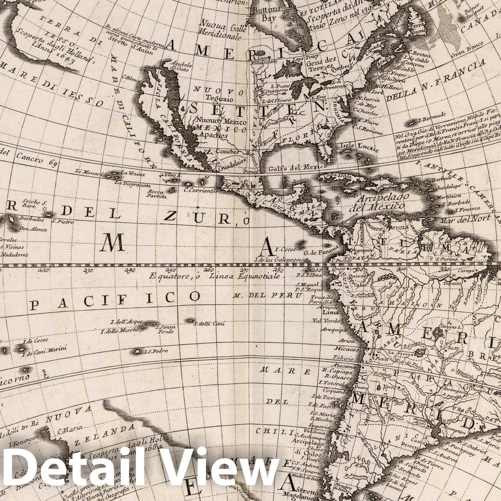 Historic Map : 1693 Planisfero del Mondo Nuovo. - Vintage Wall Art