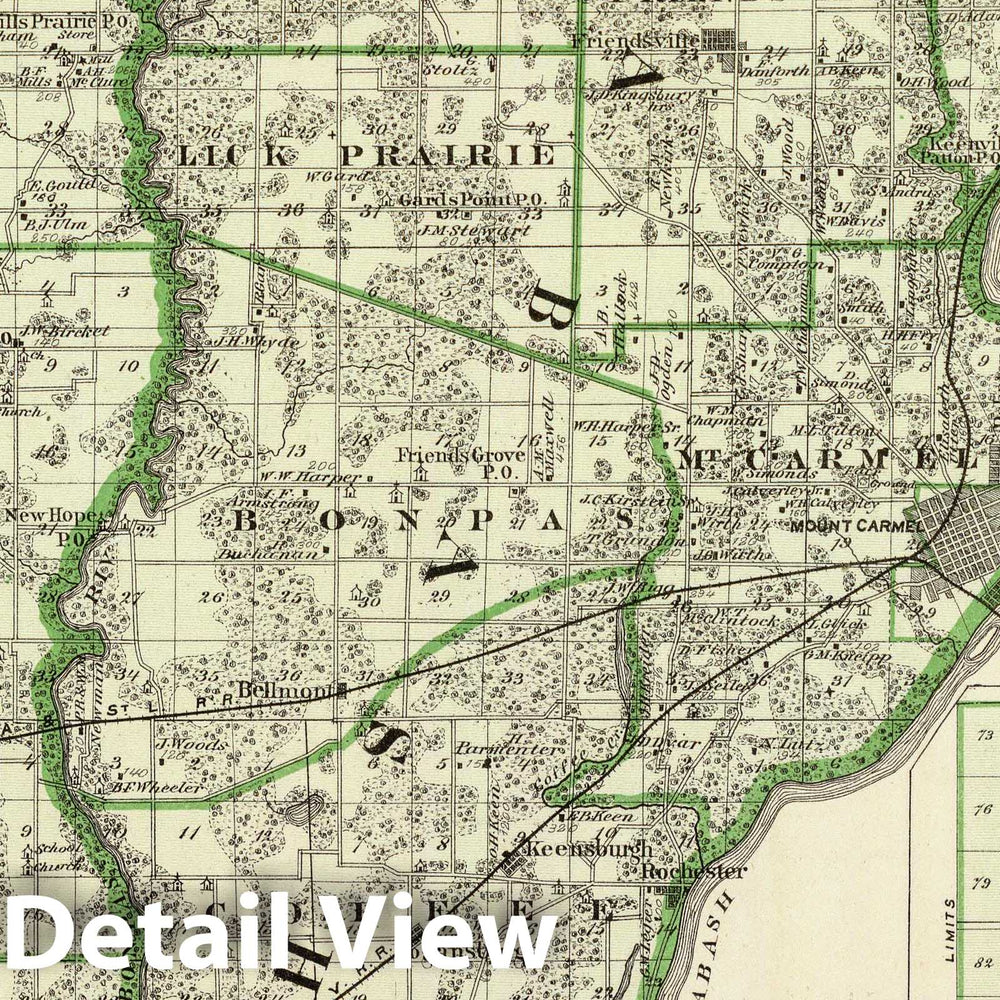 Historic Map : 1876 Map of Edwards & Wabash counties and Albion. - Vintage Wall Art