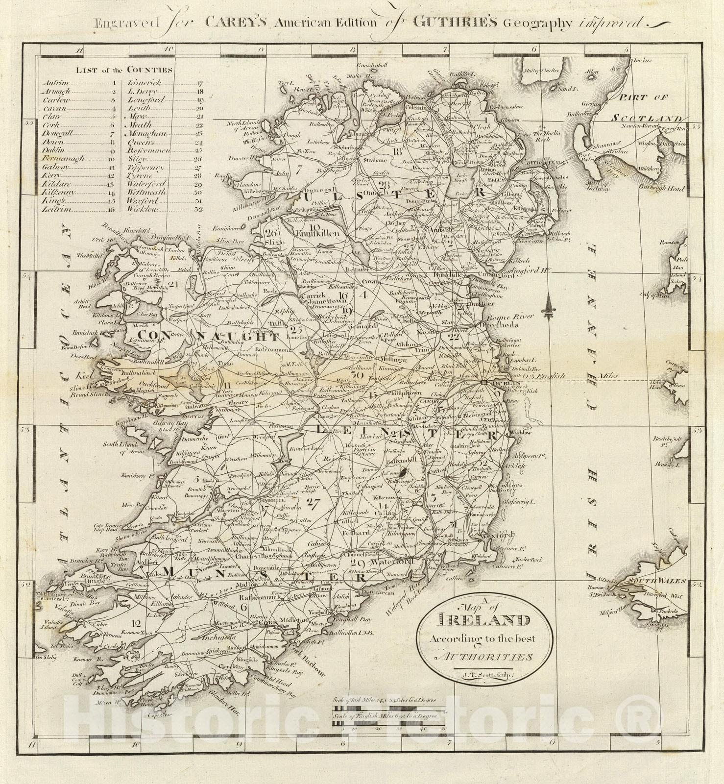 Historic Map : 1796 Map of Ireland. - Vintage Wall Art