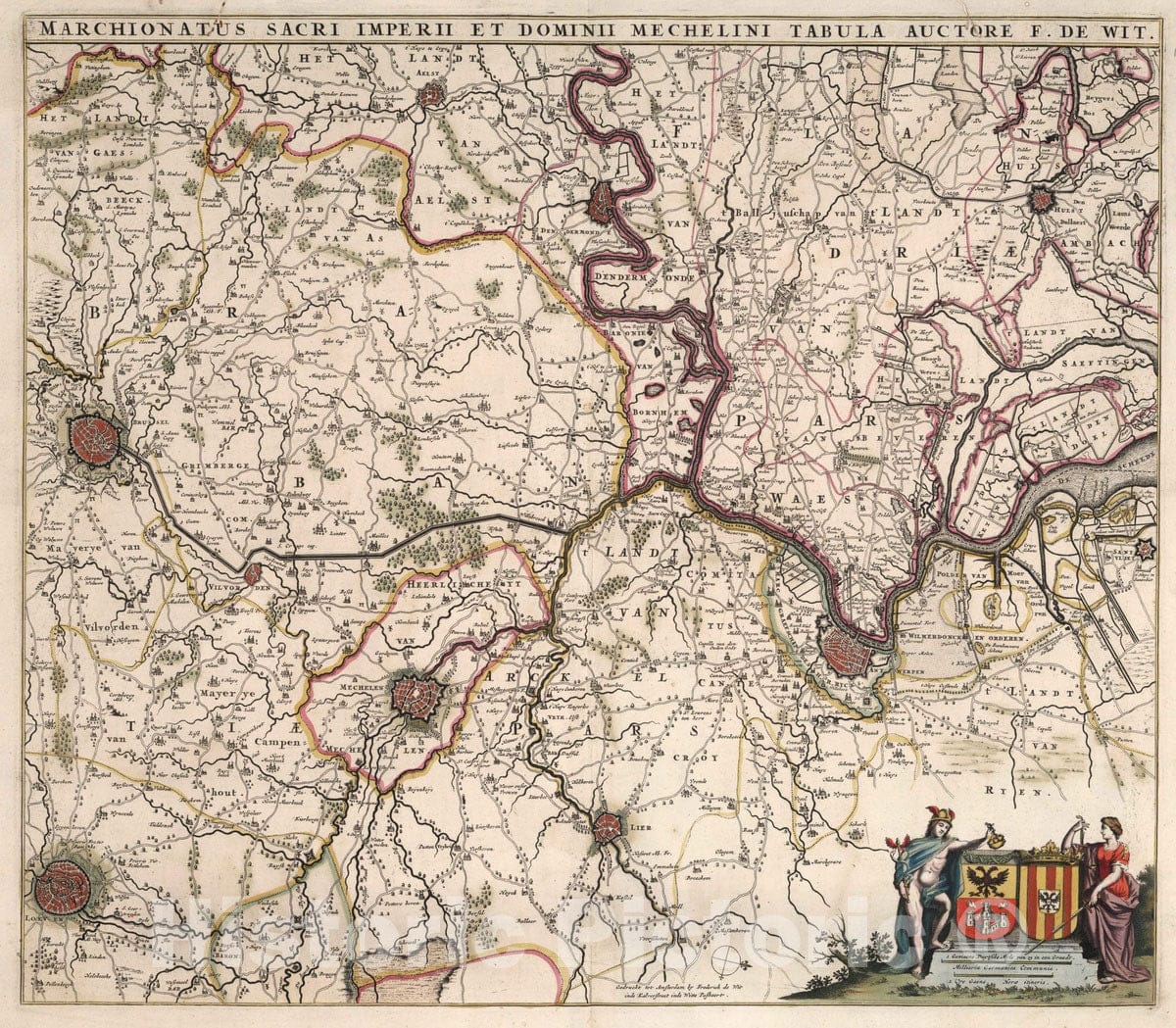 Historic Map : Belgium, 1682 Marchionatus Sacri Imperii et Dominii Mechelini Tabula. , Vintage Wall Art
