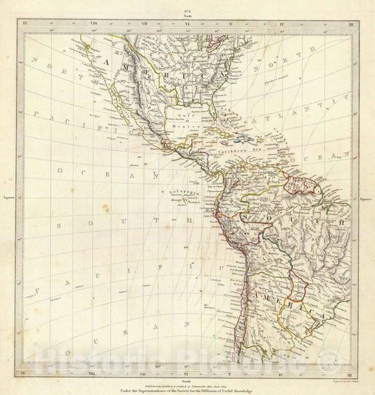 Historic Map : 1831 (World, gnomonic proj. II. America) - Vintage Wall Art