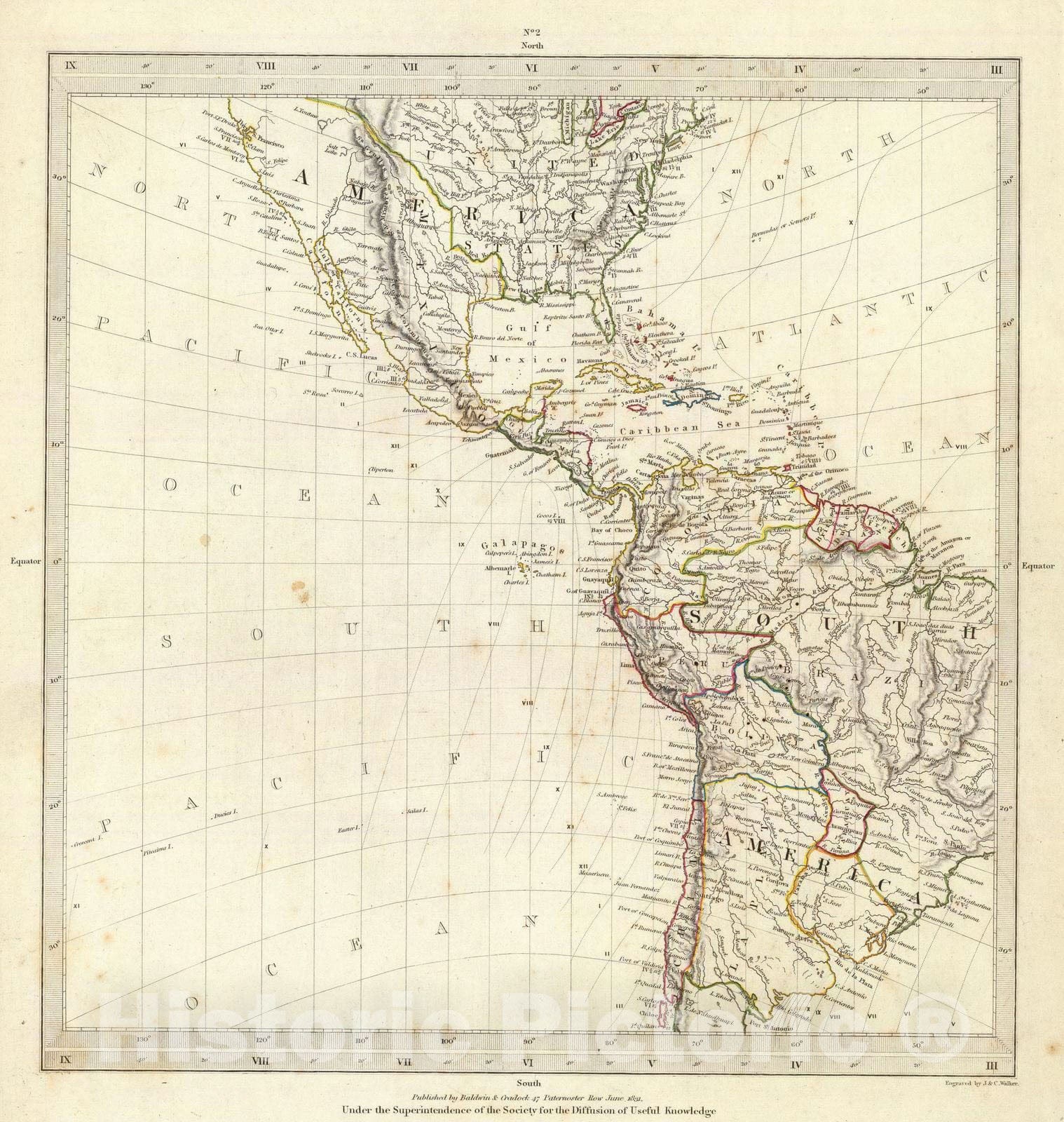 Historic Map : 1831 (World, gnomonic proj. II. America) - Vintage Wall Art