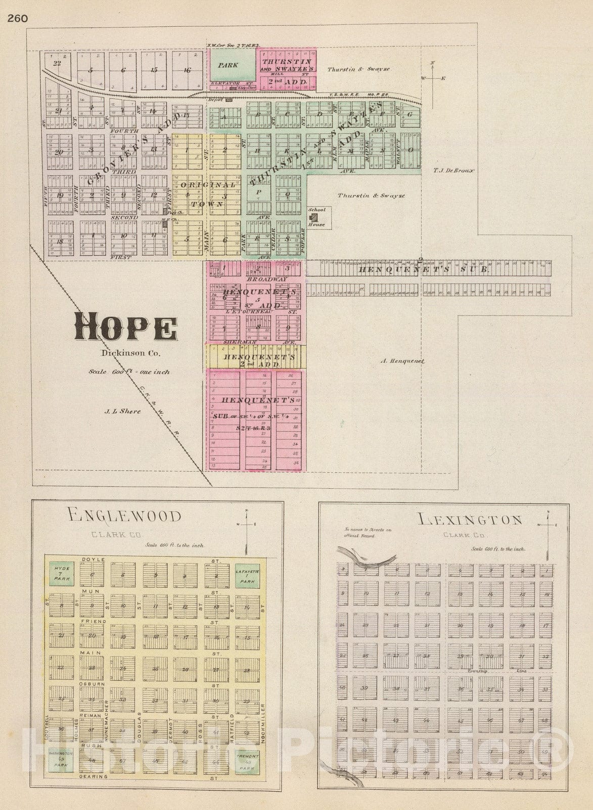 Historic Map : 1887 Hope, Englewood, Lexington. - Vintage Wall Art