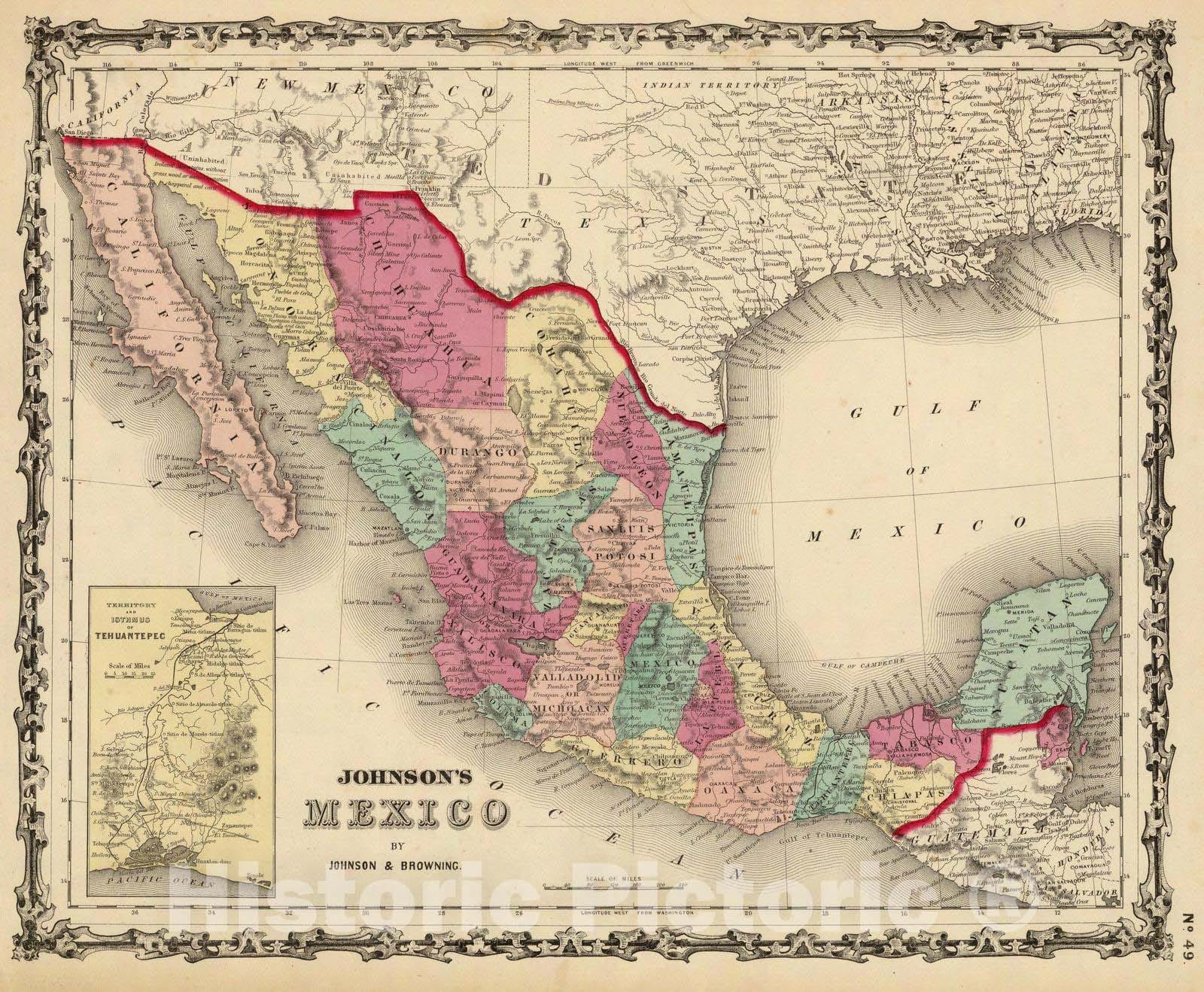Historic Map : 1860 Mexico. - Vintage Wall Art