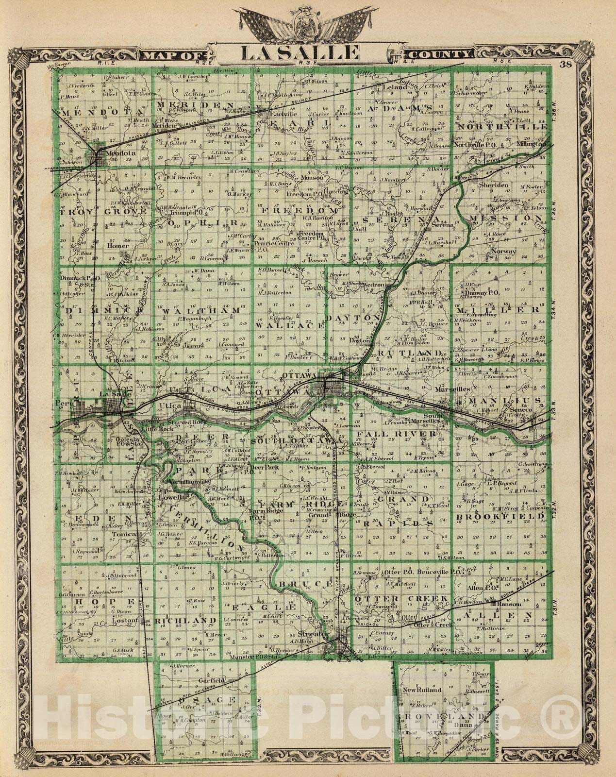 Historic Map : 1876 Map of La Salle County. - Vintage Wall Art