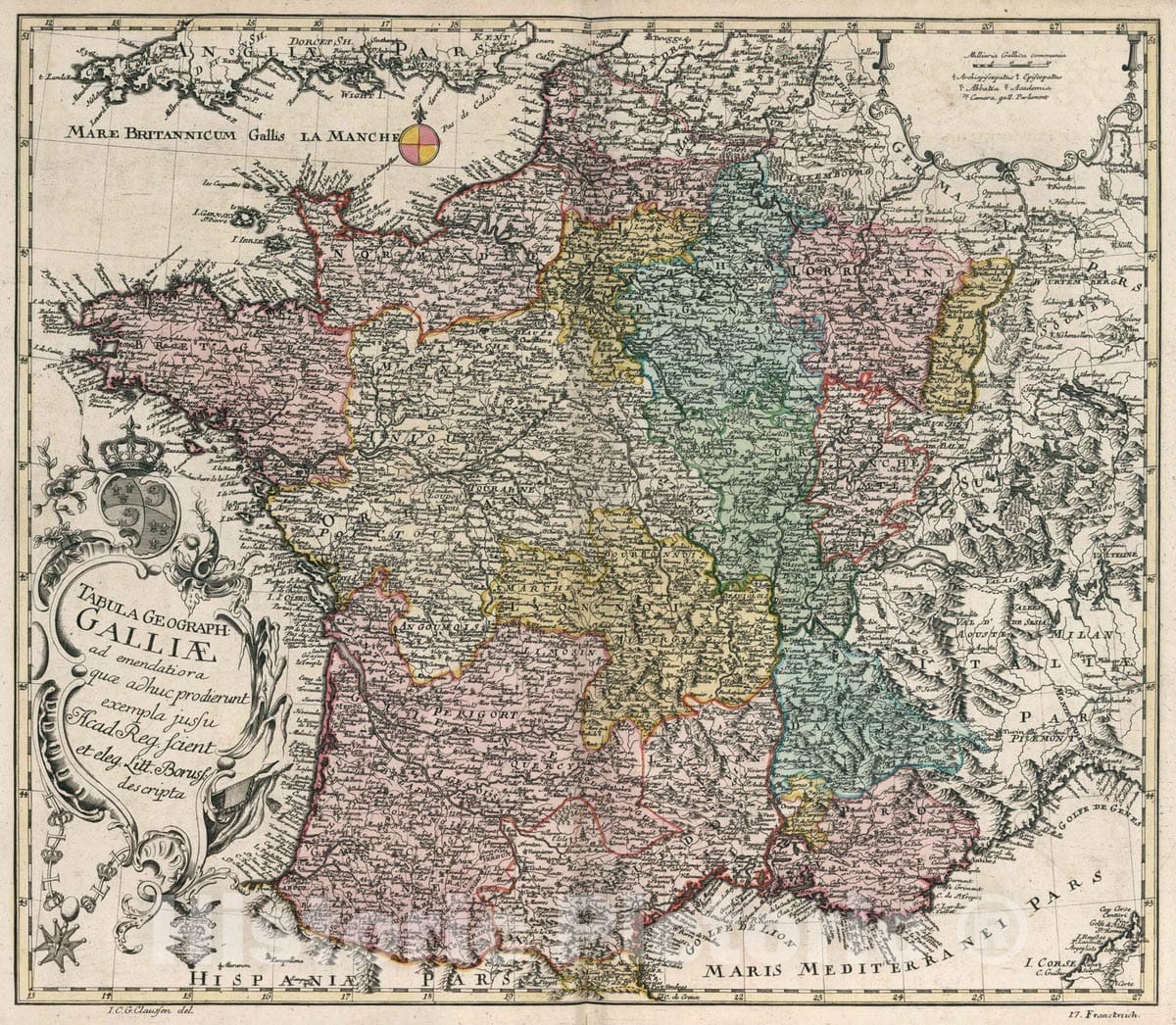 Historic Map : France, , Europe 1753 Tabula geographica Galliae , Vintage Wall Art