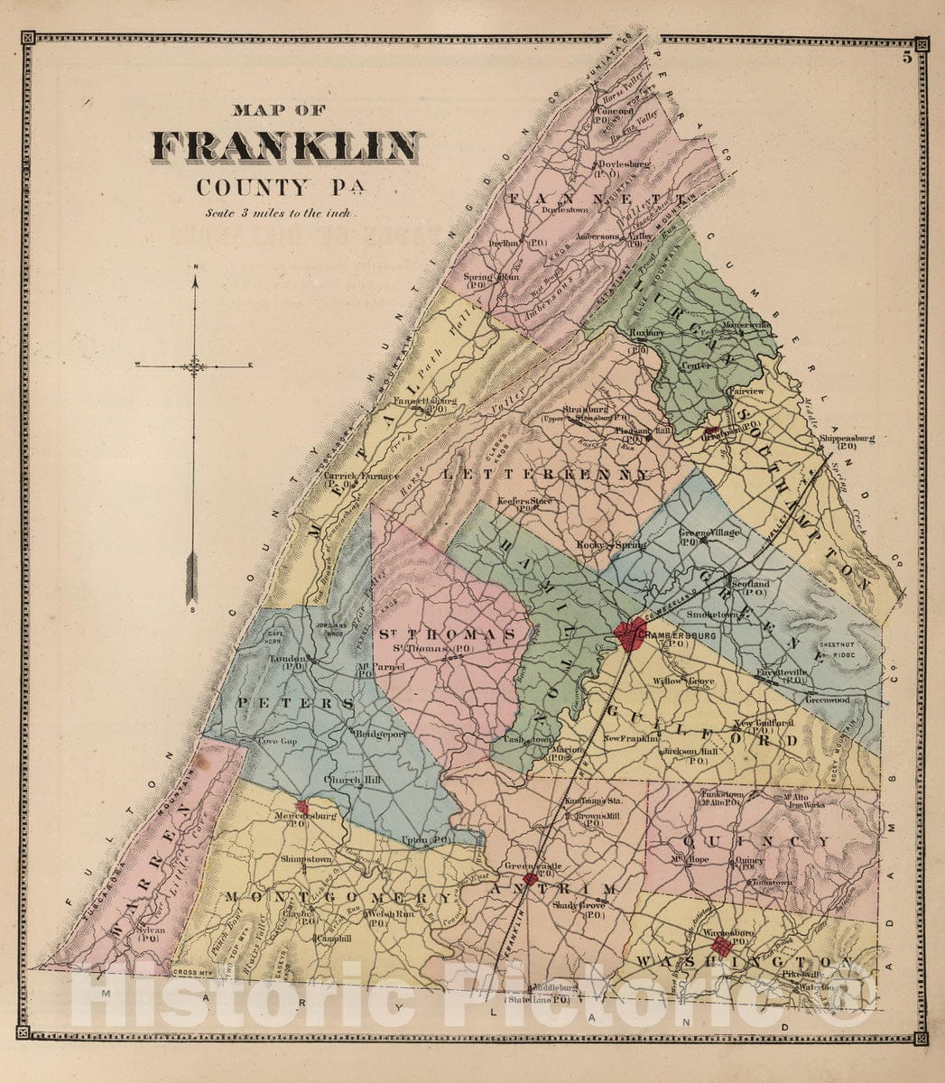 Historic Map : 1868 Franklin County, Pennsylvania. - Vintage Wall Art