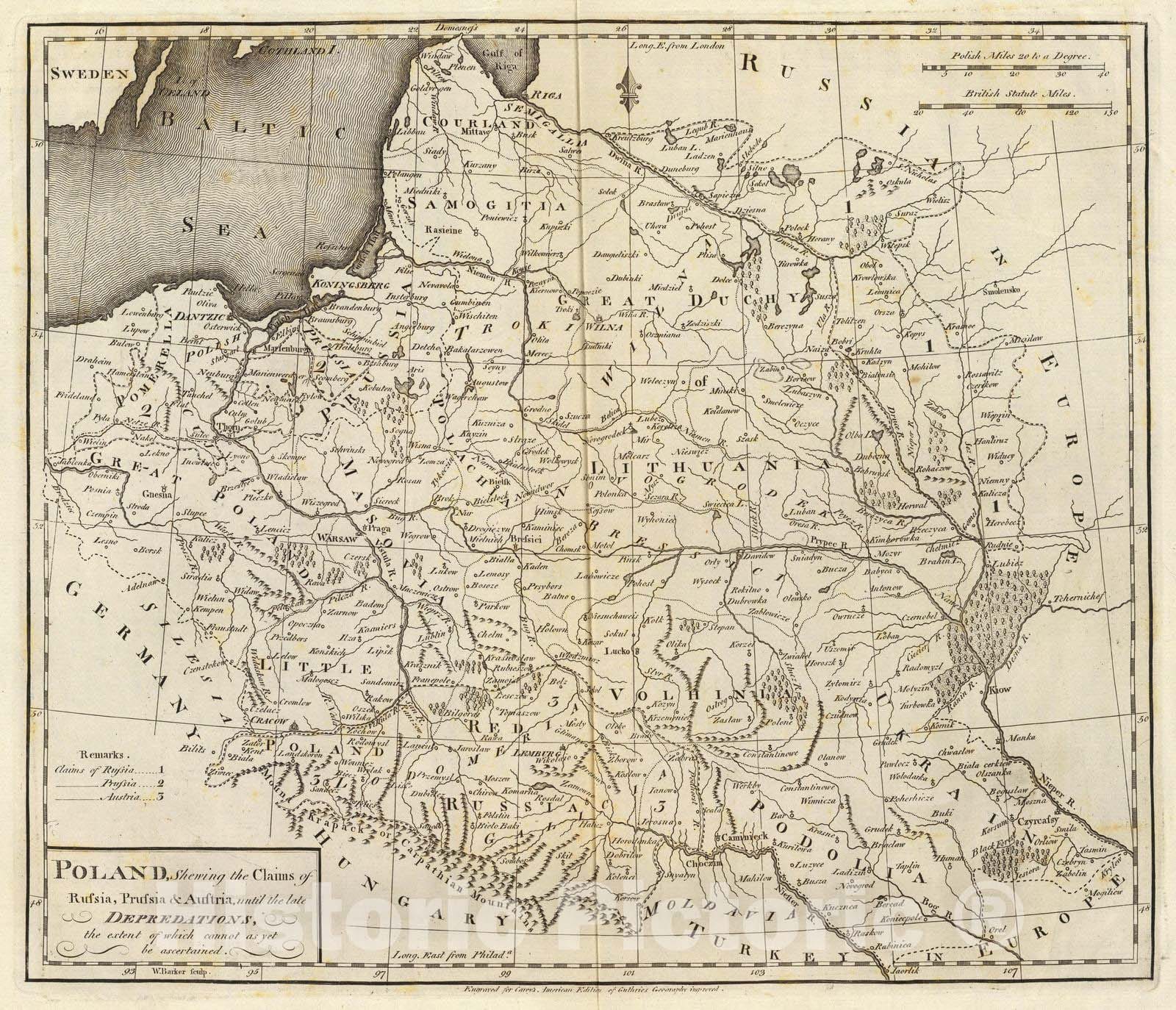 Historic Map : 1796 Poland, Shewing the Claims of Russia, Prussia & Austria. - Vintage Wall Art