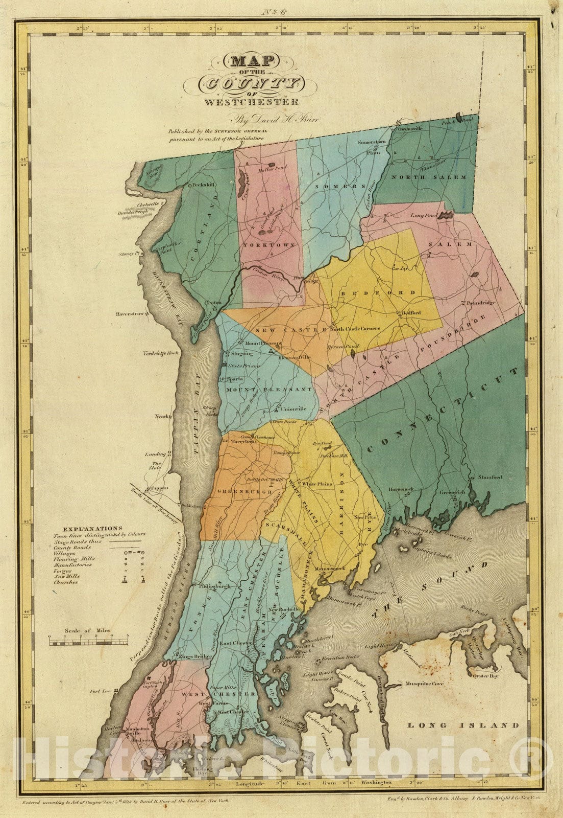 Historic Wall Map : 1829 Westchester County. - Vintage Wall Art