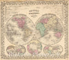 Historic Map : 1870 World hemispheres. - Vintage Wall Art