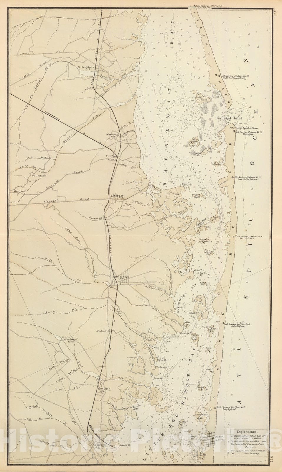 Historic Map - 1878 (Coast section no. 3. Barnegat Bay to Tuckerton) - Vintage Wall Art