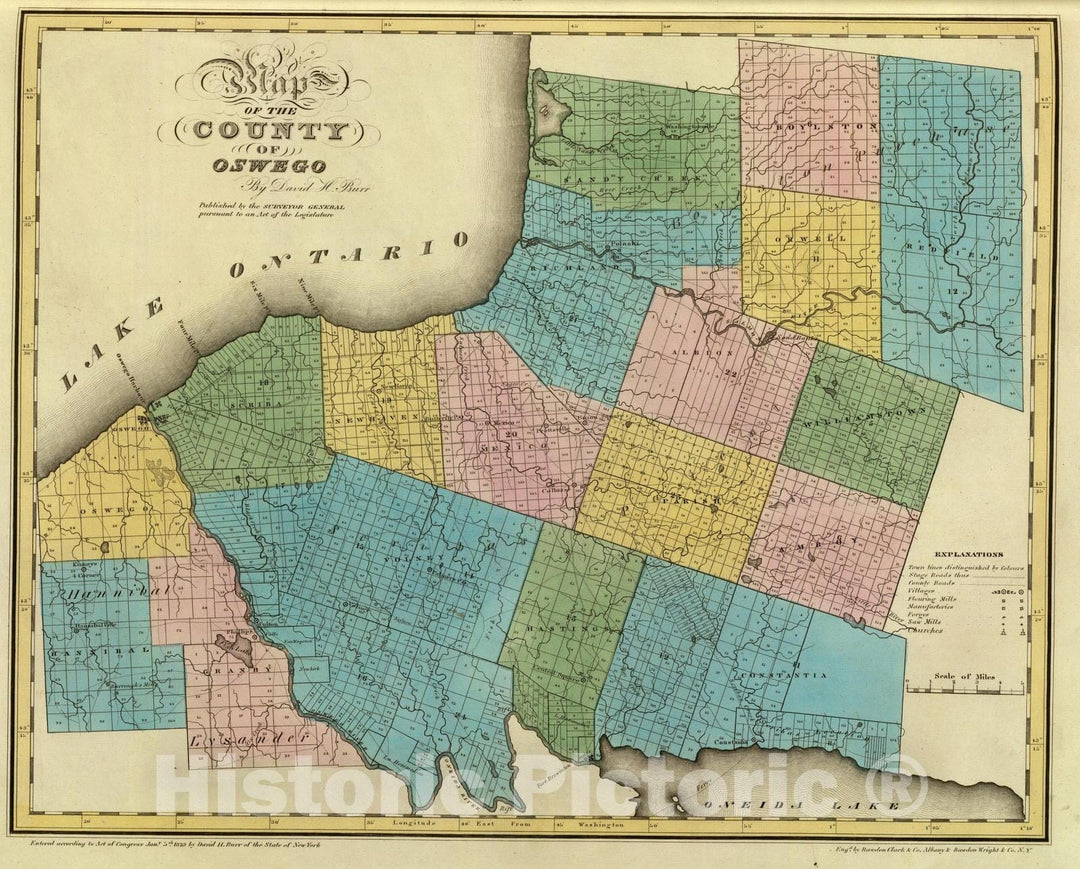 Historic Map : 1829 Oswego County. - Vintage Wall Art