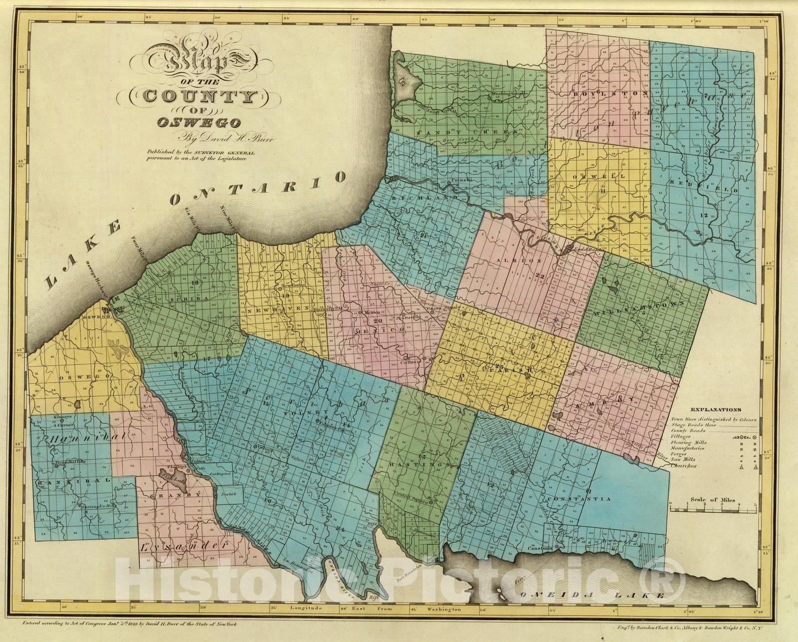 Historic Map : 1829 Oswego County. - Vintage Wall Art