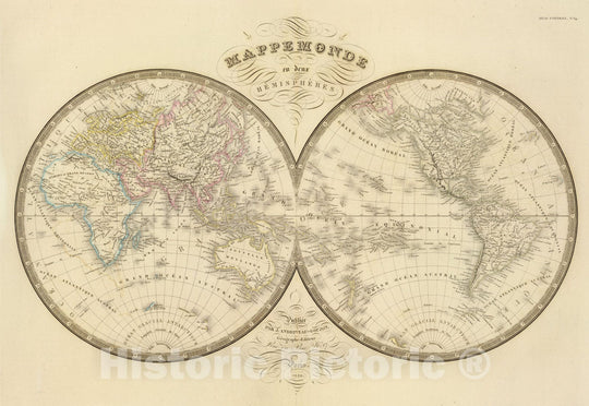 Historic Map : 1849 Mappemonde. - Vintage Wall Art
