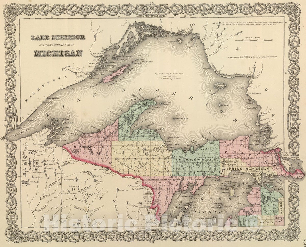 Historic Map : National Atlas - 1857 Lake Superior And The Northern Part Of Michigan. - Vintage Wall Art