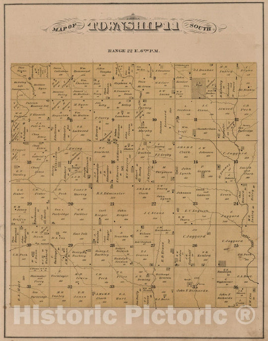Historic Map : 1878 Township 11 South, Range 22 E, Leavenworth County, Kansas - Vintage Wall Art