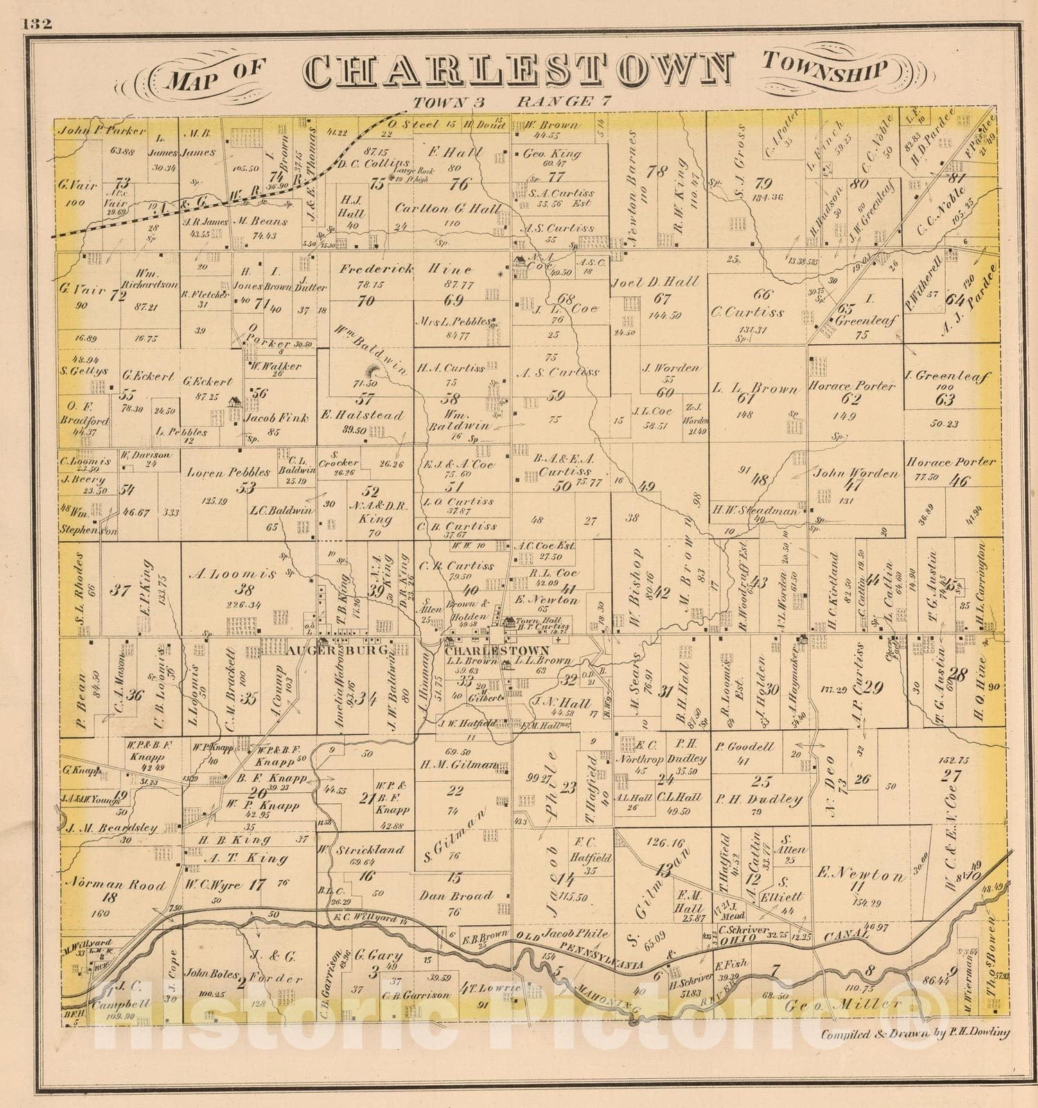 Historic Map : 1874 Charlestown Township, Portage County, Ohio. - Vintage Wall Art