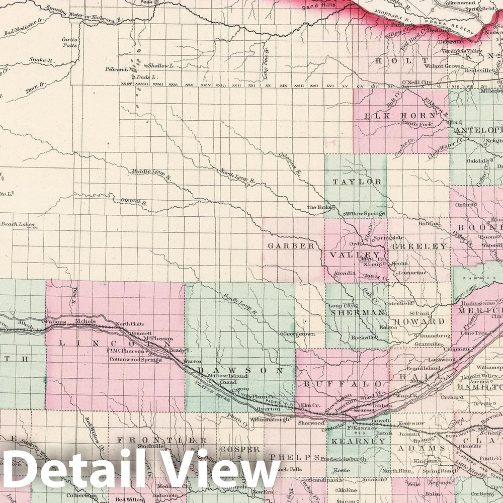 Historic Map : 1878 Nebraska. - Vintage Wall Art
