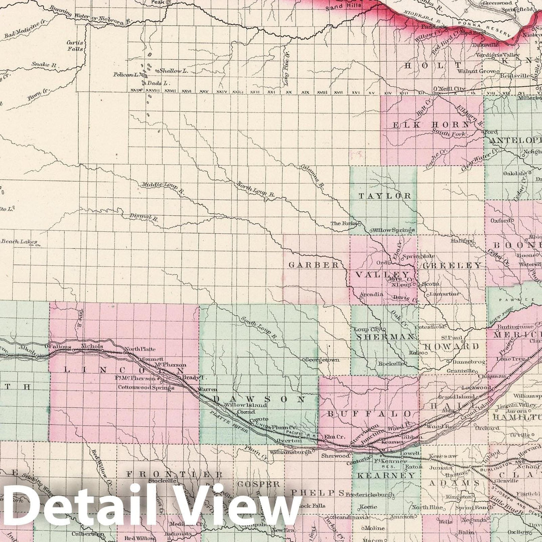 Historic Map : 1878 Nebraska. - Vintage Wall Art