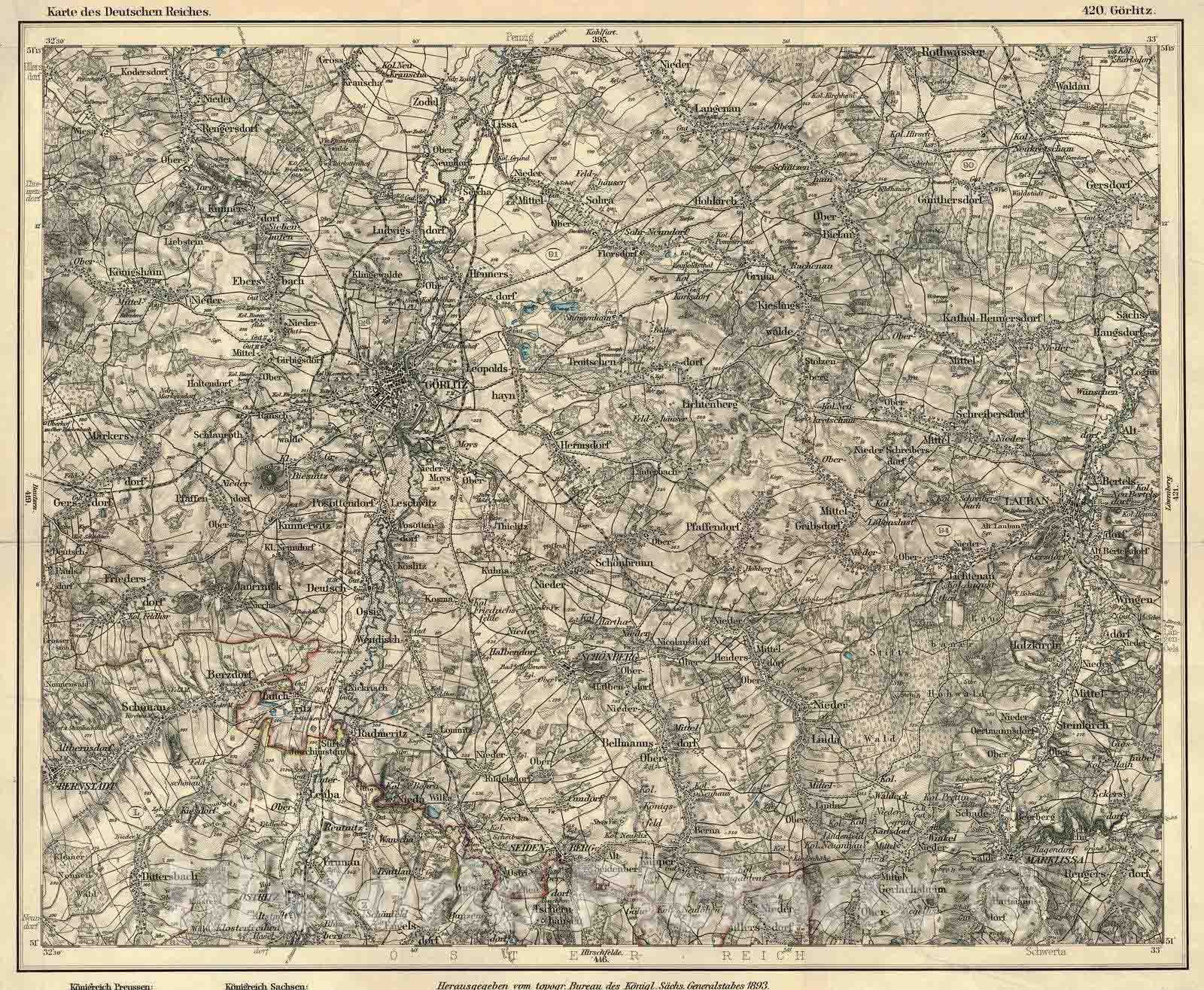 Historic Map : National Atlas - 1893 Composite: 420. Gorlitz. - Vintage Wall Art