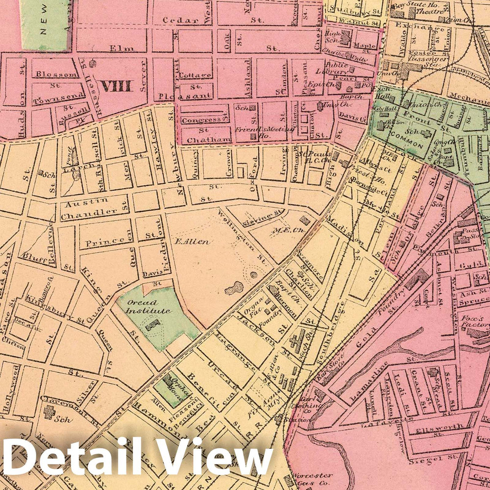 Historic Map : 1871 Worcester. - Vintage Wall Art