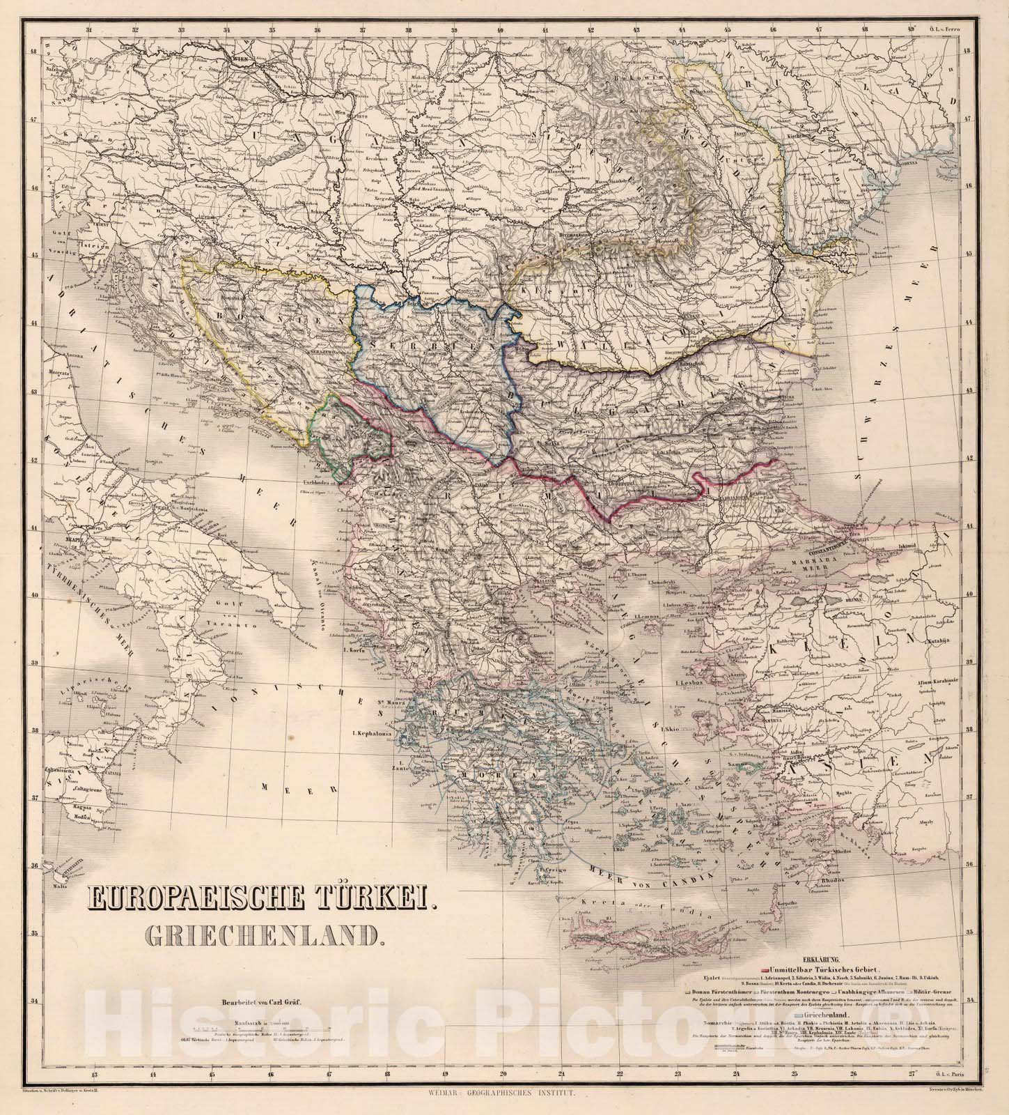 Historic Map : 1879 European Turkey. Greece. - Vintage Wall Art
