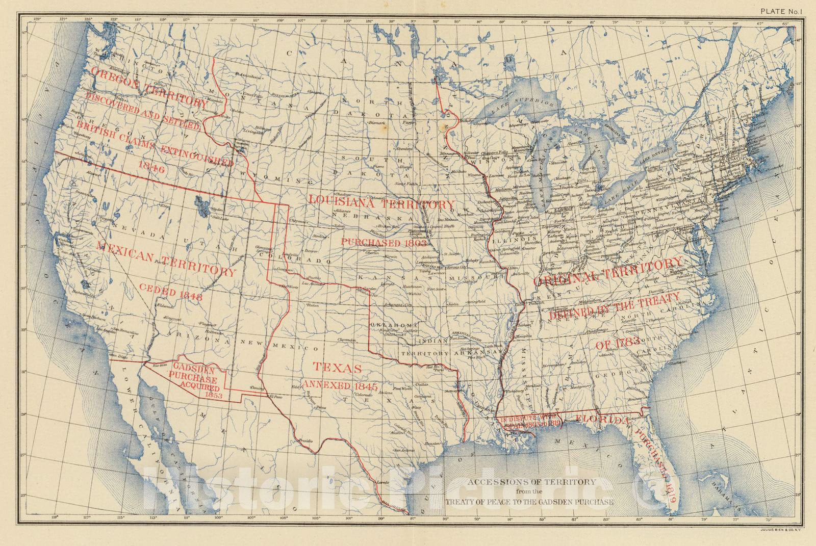 Historic Map : Statistical Atlas - 1903 1. Accessions of territory. - Vintage Wall Art