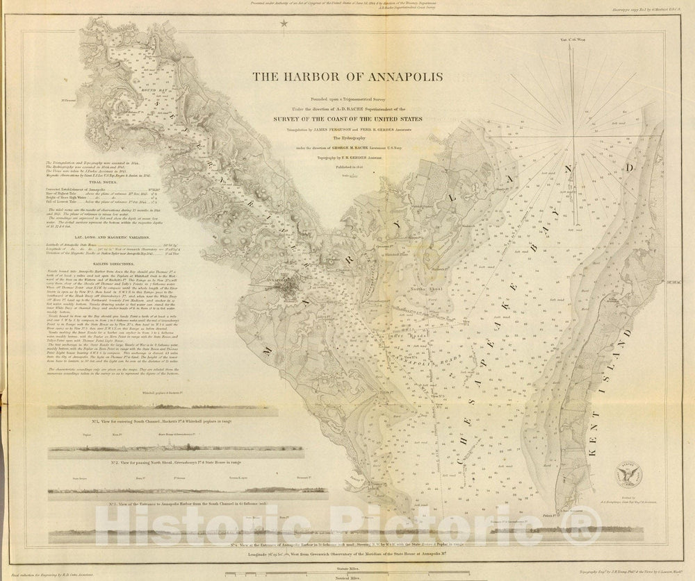 Historic Map : Chart Atlas - 1846 Harbor of Annapolis. - Vintage Wall Art