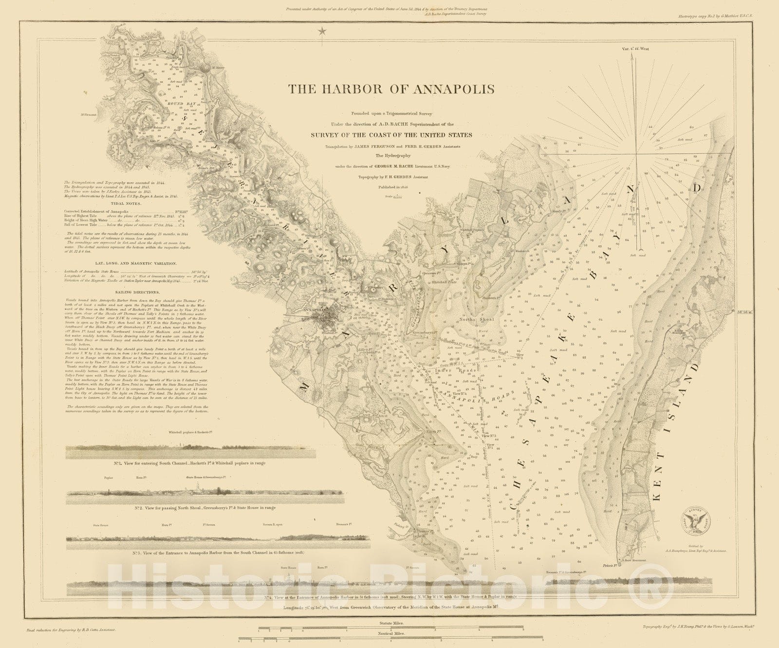 Historic Map : Chart Atlas - 1846 Harbor of Annapolis. - Vintage Wall Art