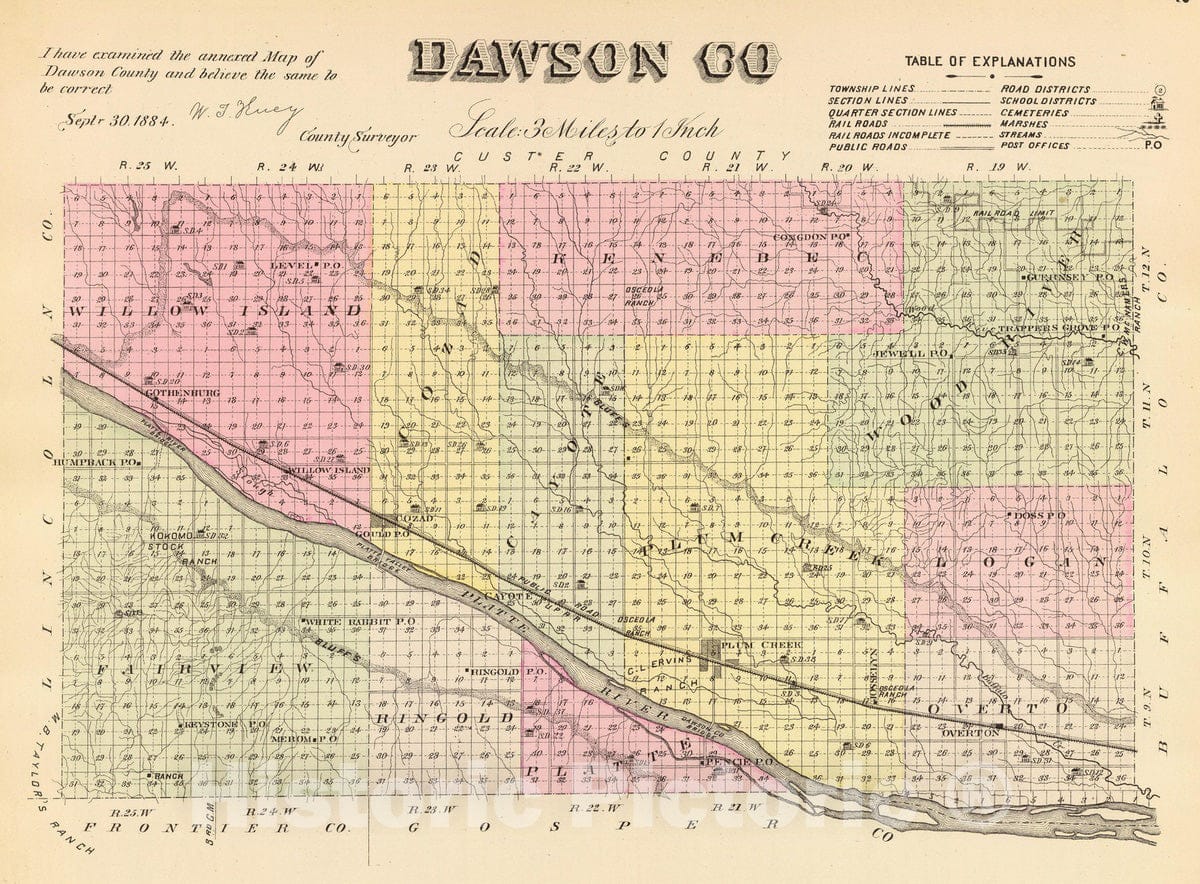 Historic Map : 1885 Dawson Co. - Vintage Wall Art