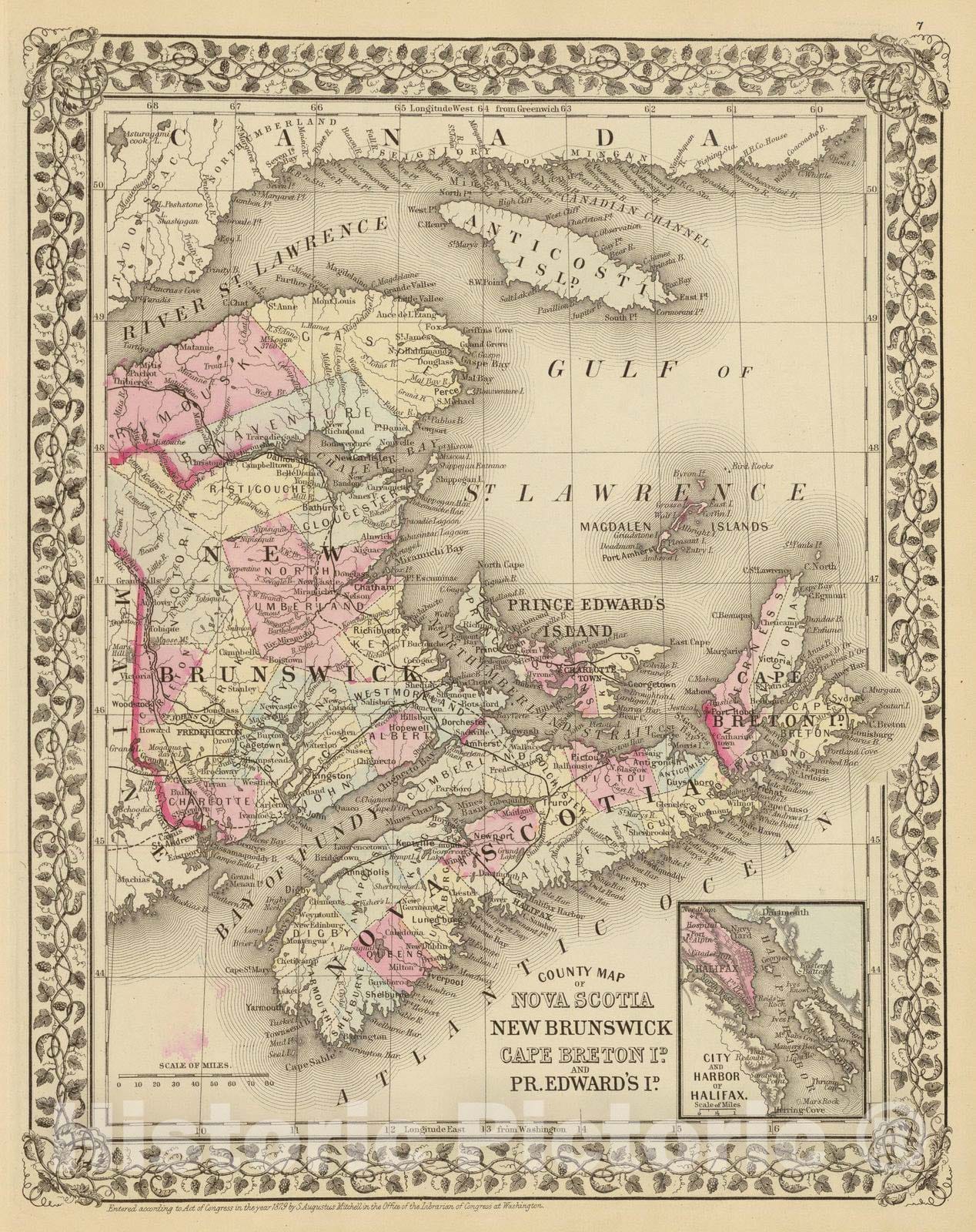Historic Map : 1880 Nova Scotia, New Brunswick, Pr. Edward's Id. - Vintage Wall Art