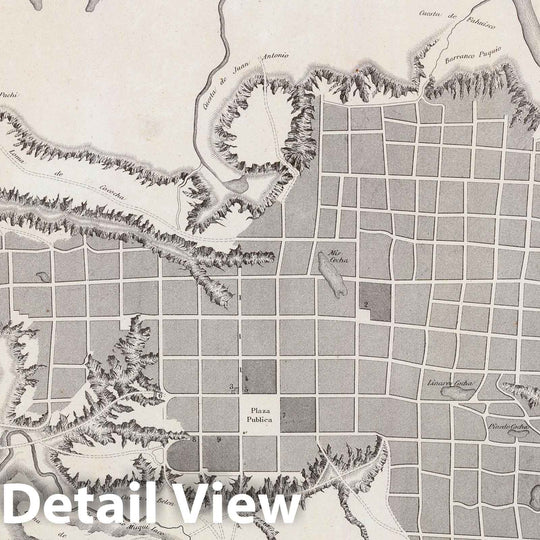 Historic Map : Peru , Moyobamba (Peru), 1865 Plano topografico, Ciudad de Moyobamba. , Vintage Wall Art