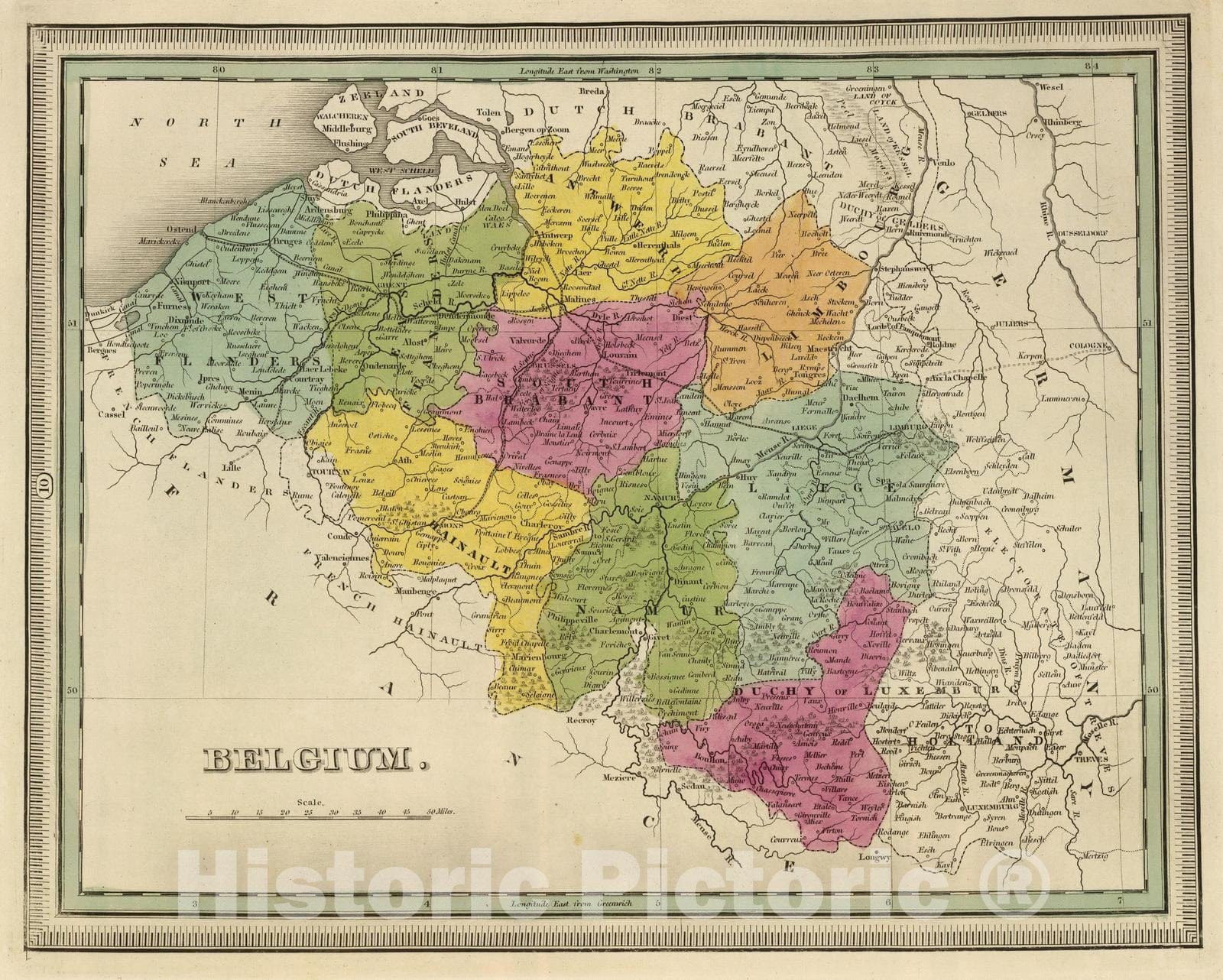 Historic Map : 1845 Belgium. - Vintage Wall Art